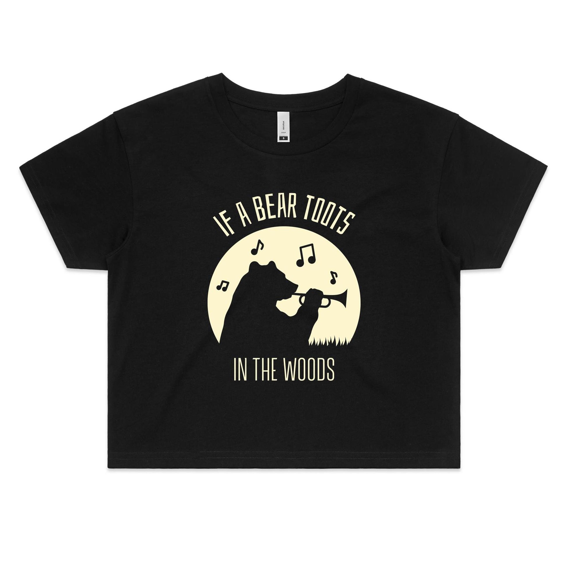 If A Bear Toots In The Woods, Trumpet Player - Women's Crop Tee Black Womens Crop Top animal Music