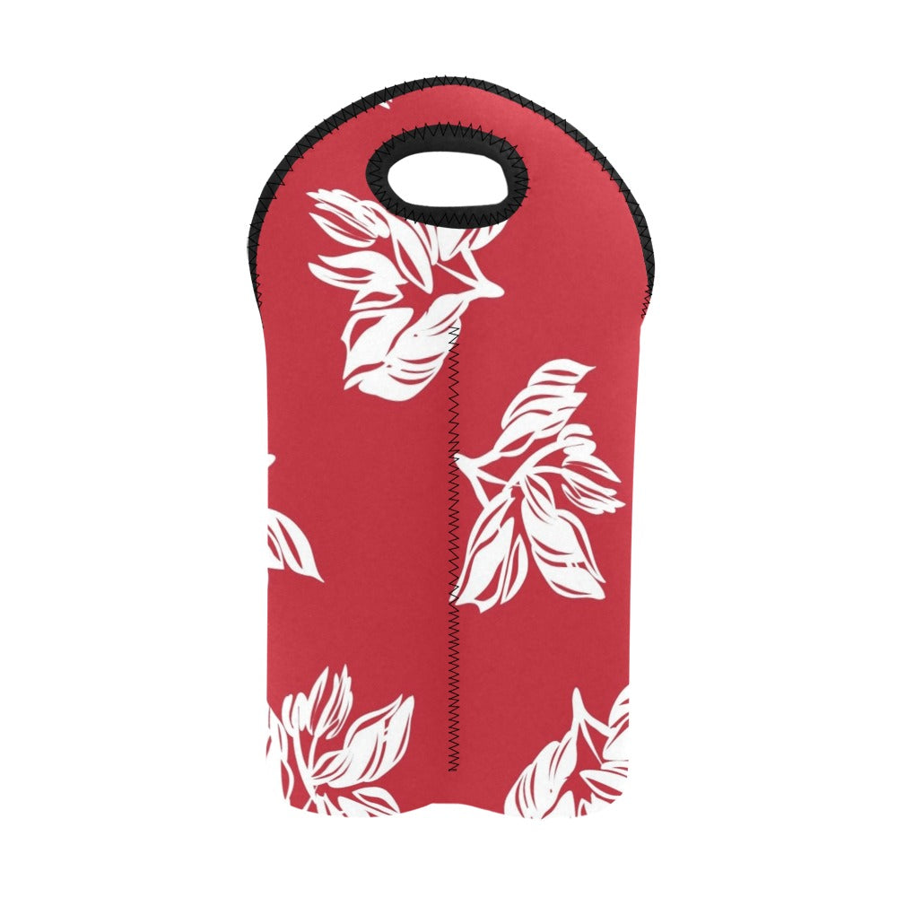 Red Retro Foliage, Hawaiian Flower - 2-Bottle Neoprene Wine Bag 2 Bottle Wine Bag Printed Offshore Summer Surf