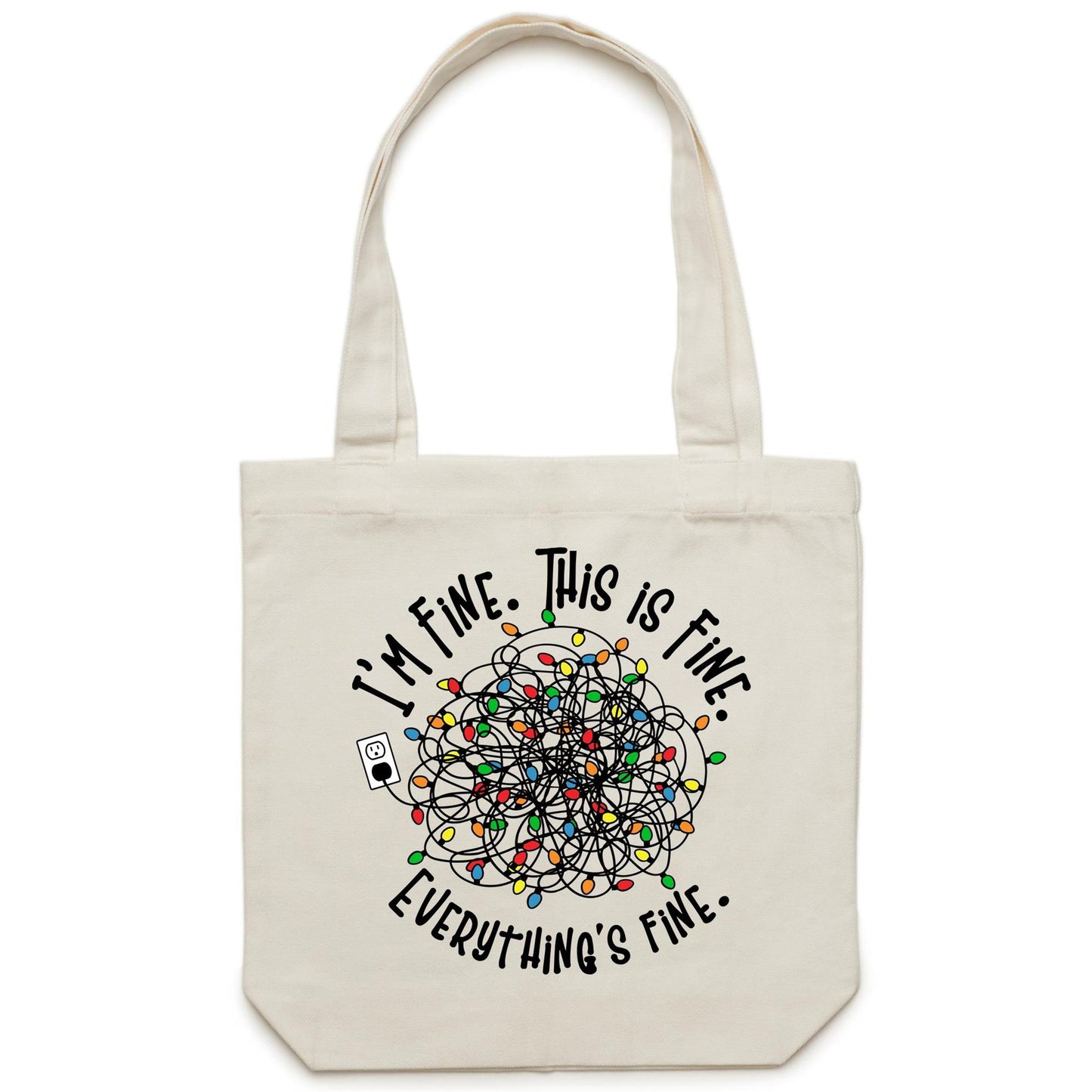 Tangled Christmas Lights, I'm Fine, This Is Fine, Everything's Fine - Canvas Tote Bag