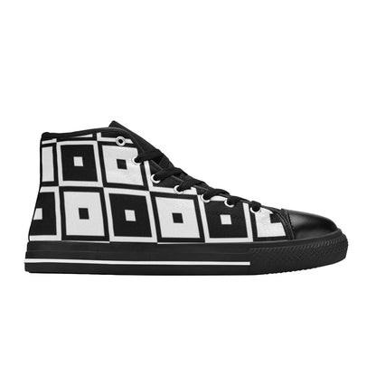 Black And White Squares - Women's High Top Canvas Shoes