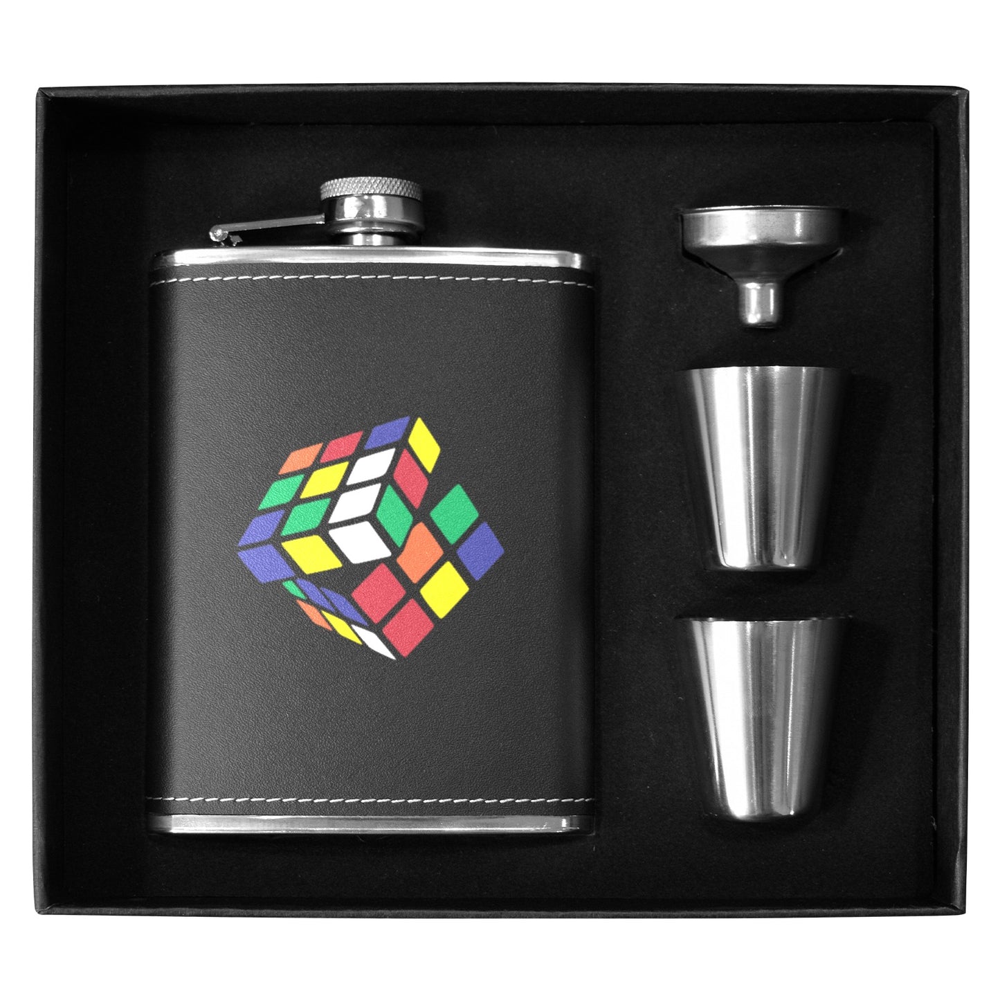 Cube - 8oz Black Leather Hip Flask 8oz Black Leather Hip Flask Printed Offshore