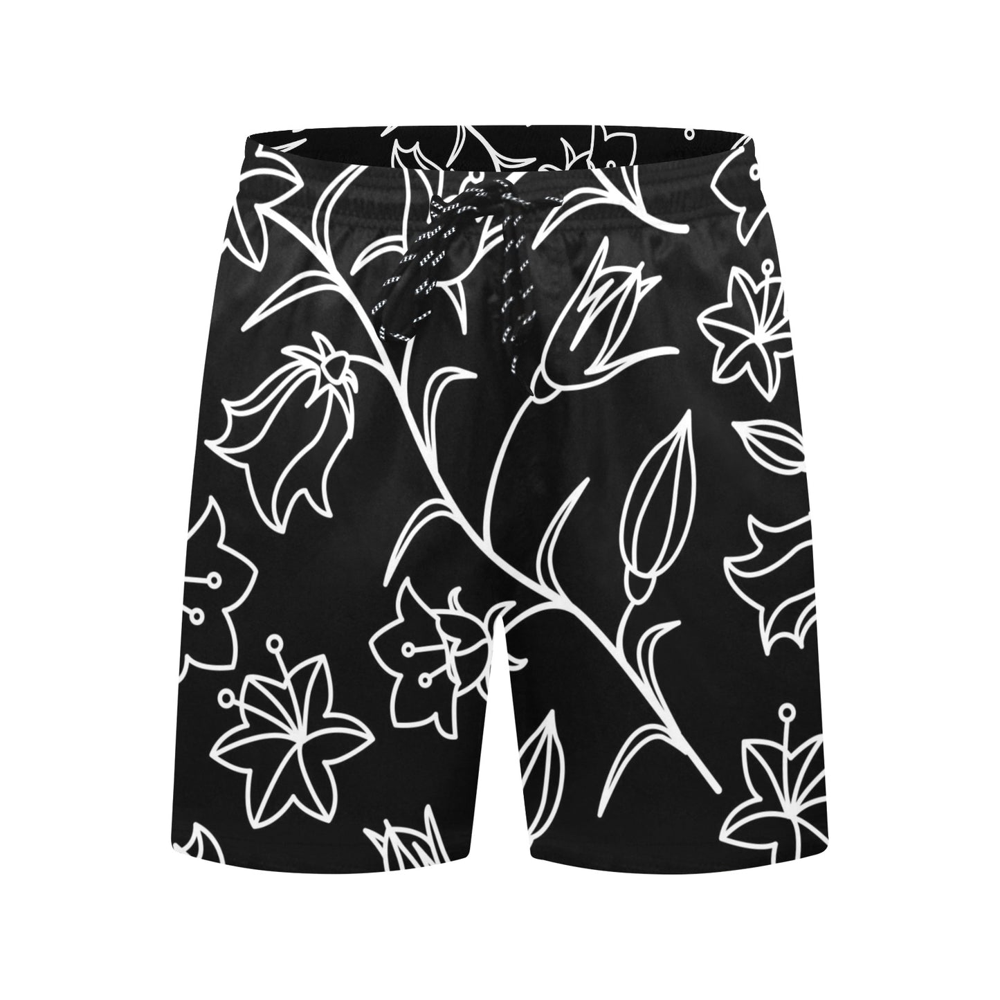 Black And White Floral - Men's Mid-Length Beach Shorts