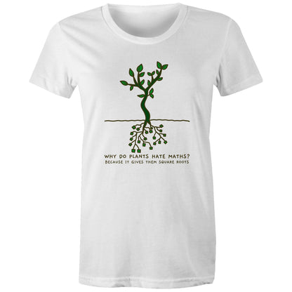 Square Roots, Maths Pun - Womens T-shirt White Womens T-shirt Maths Printed In Australia