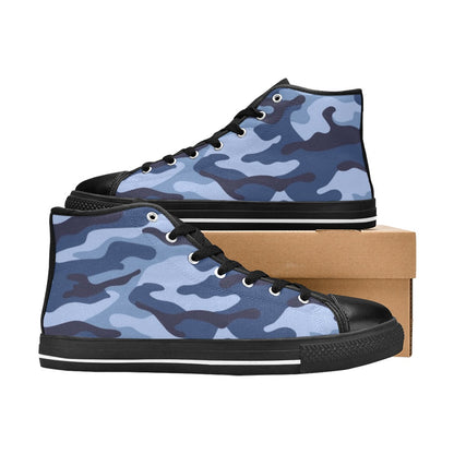 Blue Camouflage - Men's High Top Canvas Shoes