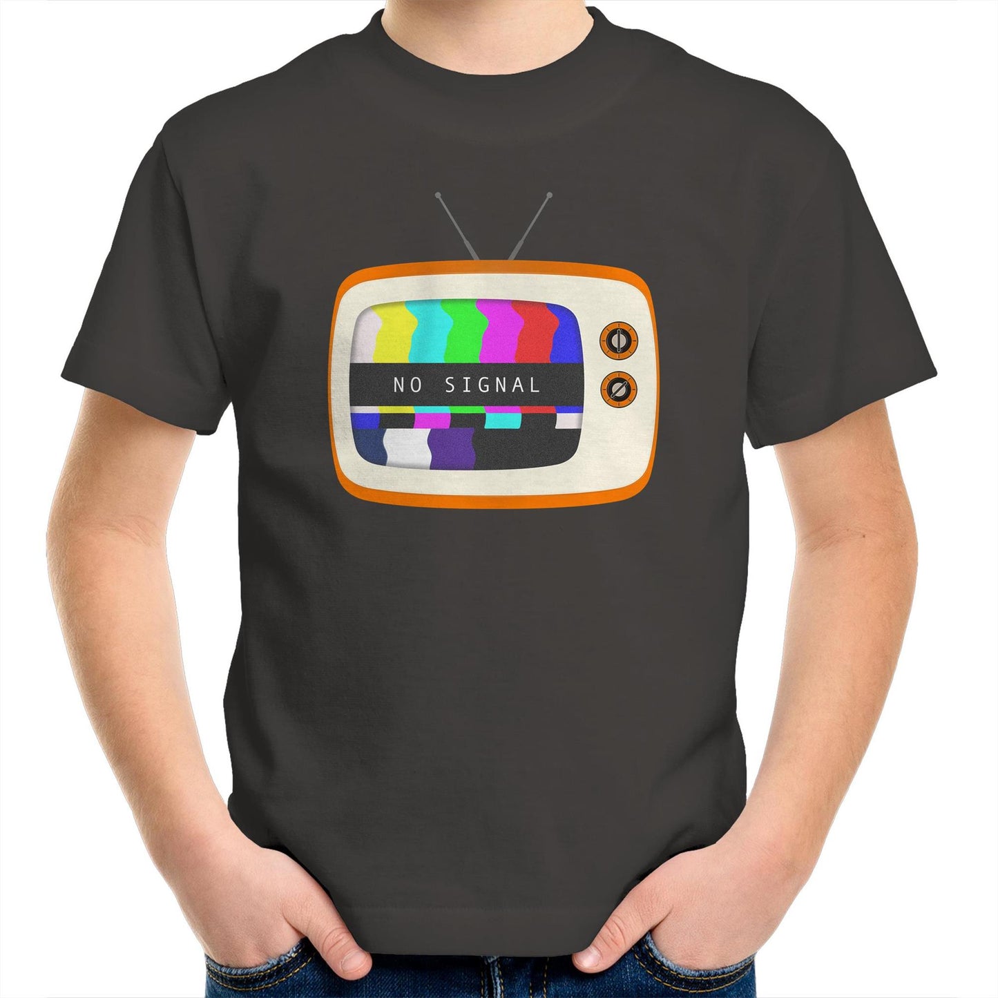 Retro Television, No Signal - Kids Youth T-Shirt Charcoal Kids Youth T-shirt Retro
