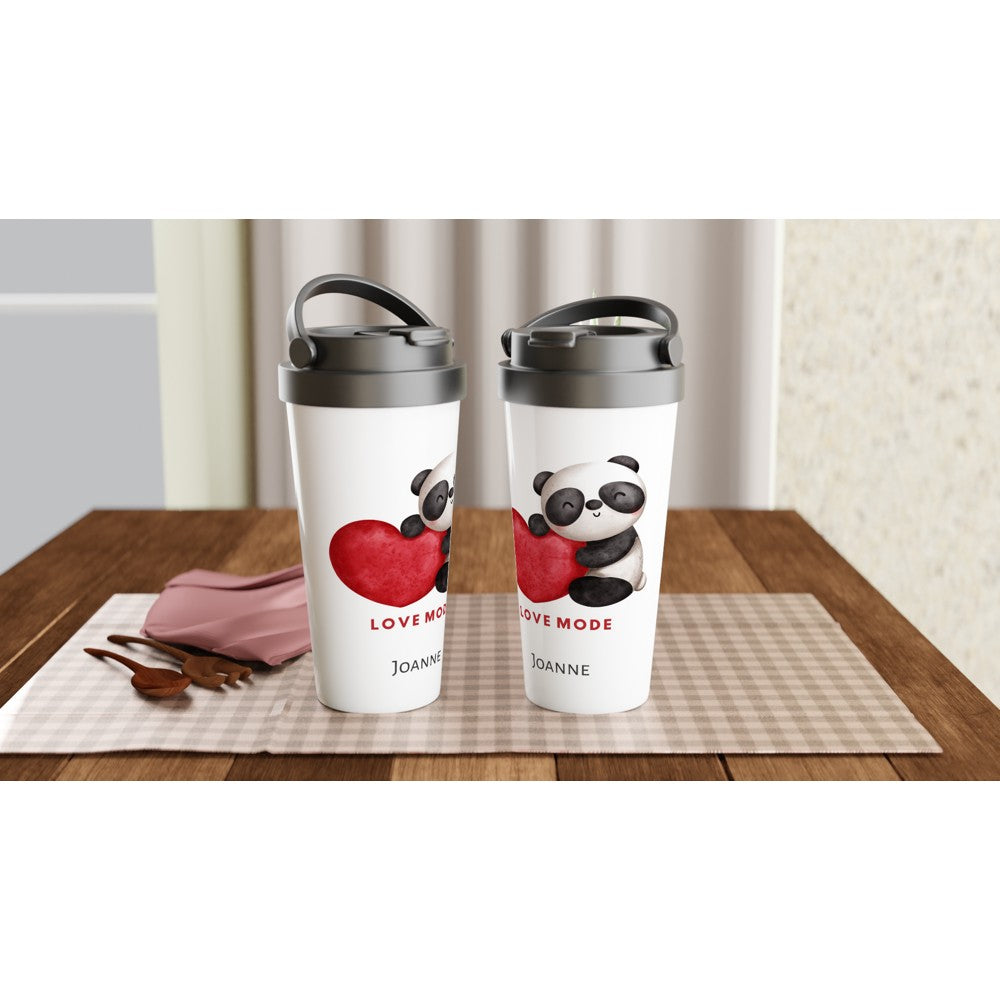 Panda Love Mode - White 15oz Stainless Steel Travel Mug Travel Mug Globally Fulfilled