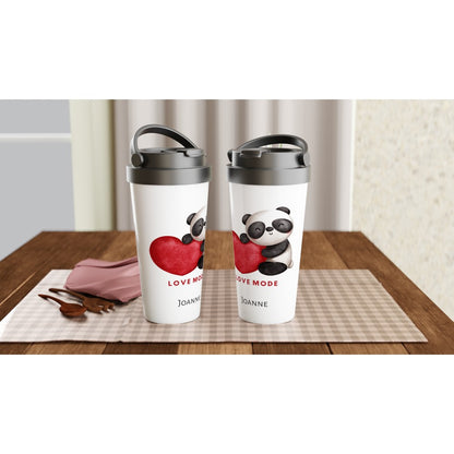 Panda Love Mode - White 15oz Stainless Steel Travel Mug Travel Mug Globally Fulfilled