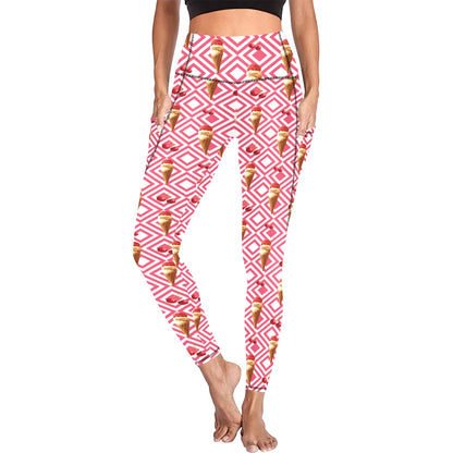 Cherry Ice-cream - Women's Leggings with Pockets