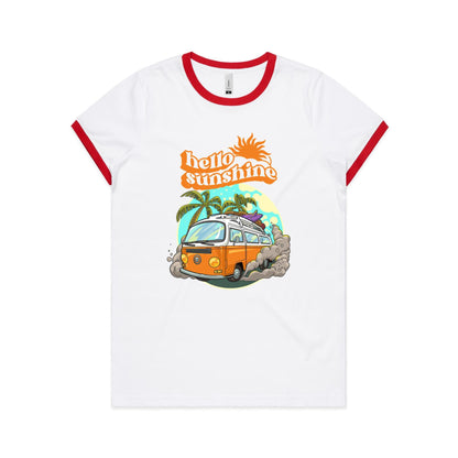 Hello Sunshine, Beach Van - Women's Ringer Tee