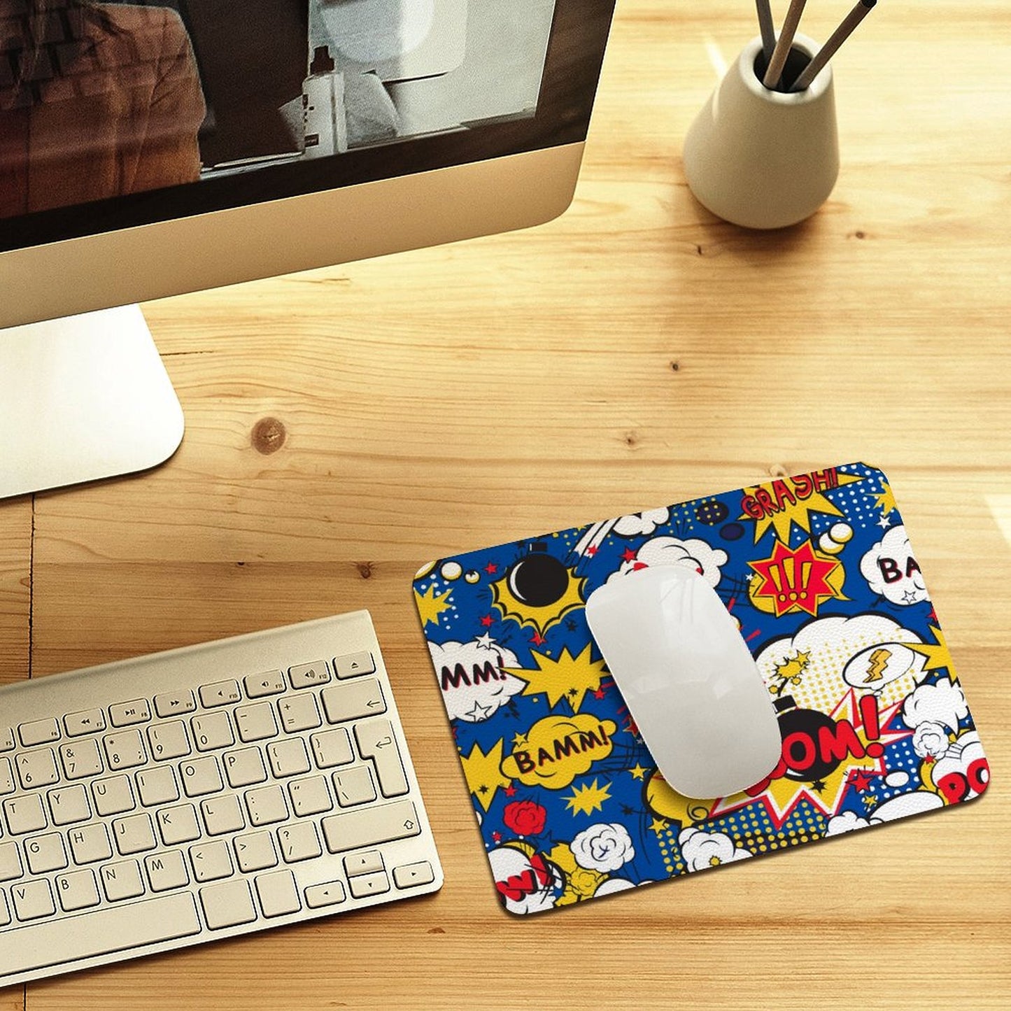 Blue Comic Book - Leather Mouse Pad