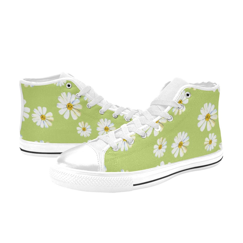 Flowers On Green - Women's High Top Canvas Shoes