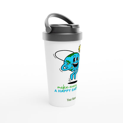 Personalised - Make Every Day A Happy Earth Day - White 15oz Stainless Steel Travel Mug Personalised Travel Mug environment