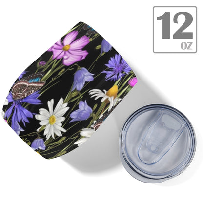 Butterfly Flowers - 12oz Wine Tumbler 12oz Wine Tumbler animal Plants Printed Offshore