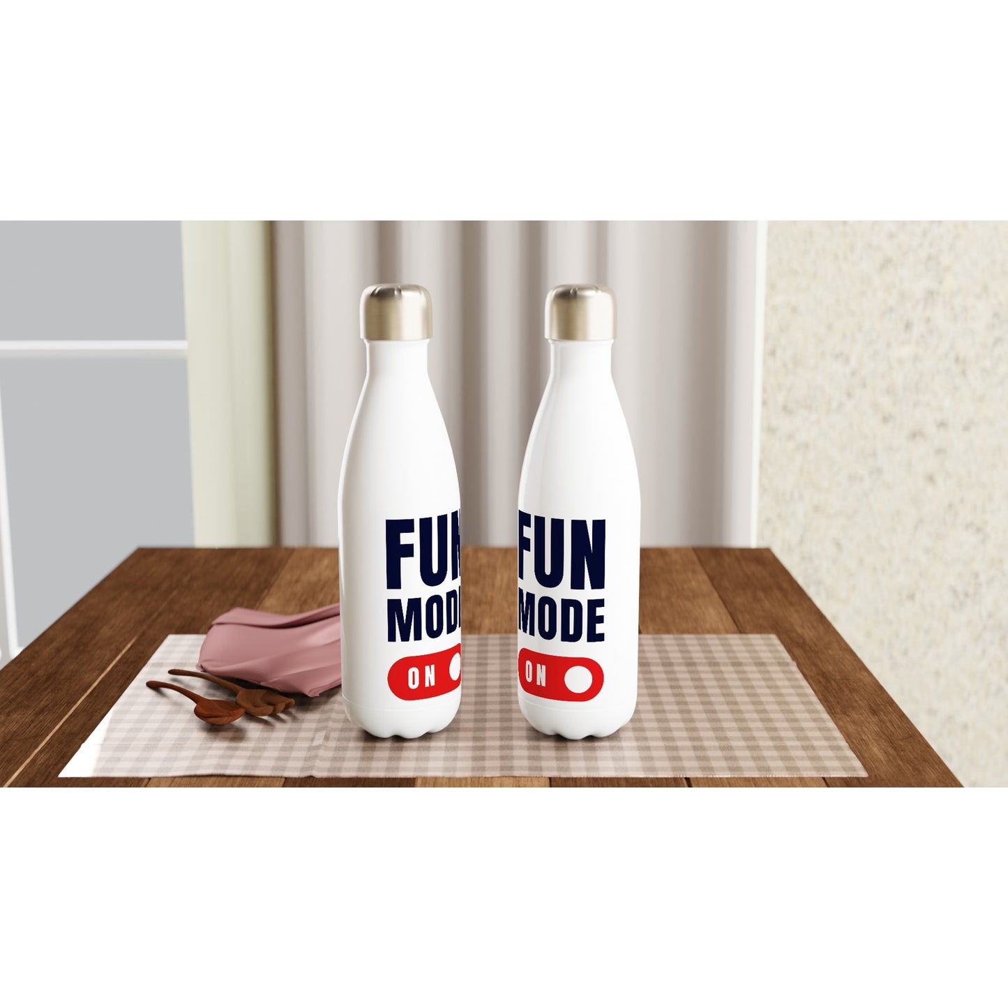 Fun Mode On - White 17oz Stainless Steel Water Bottle White Water Bottle Globally Fulfilled