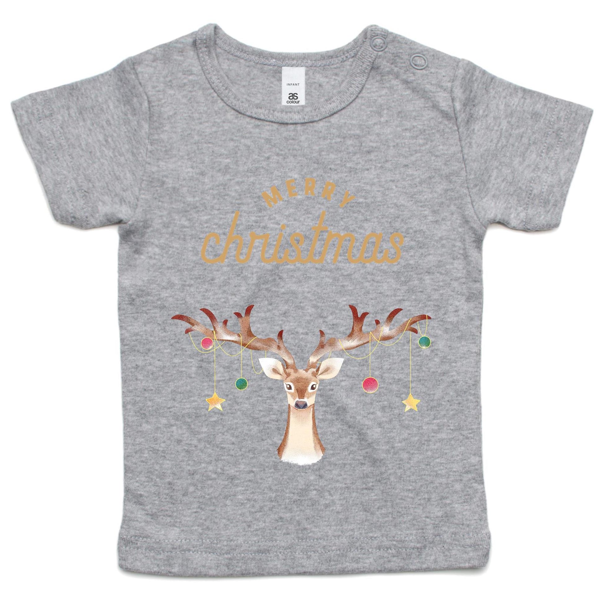 Merry Christmas Reindeer - Baby T-shirt Grey Marle Christmas Baby T-shirt Merry Christmas