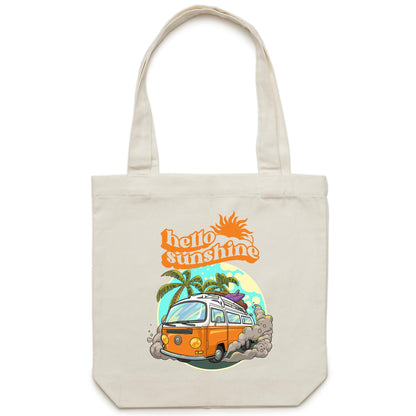 Hello Sunshine, Beach Van - Canvas Tote Bag Cream One Size Tote Bag Summer