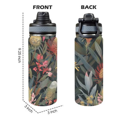 Australian Native Flowers - Insulated Water Bottle with Dual-Use Lid (18oz)