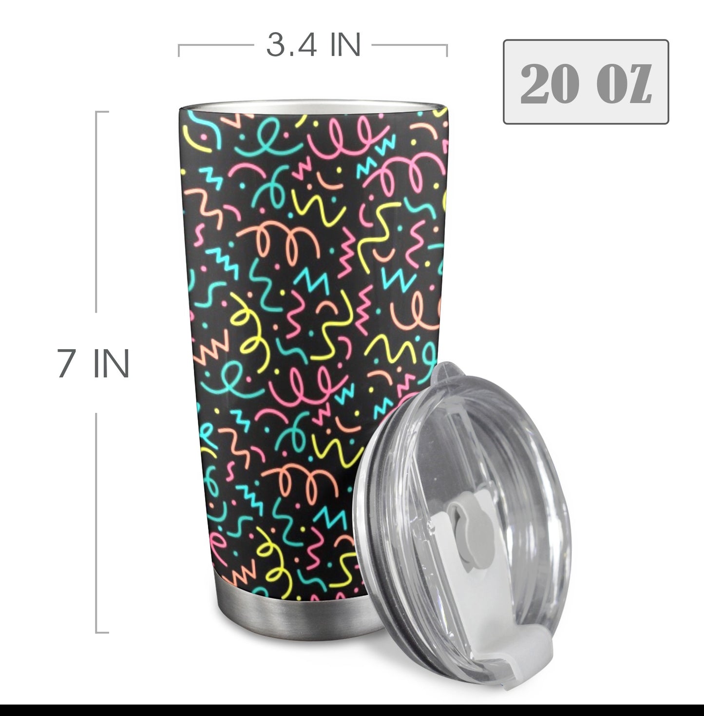 Squiggle Time - 20oz Travel Mug with Clear Lid 20oz Travel Mug / Tumbler Printed Offshore