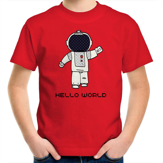Astronaut, Hello World - Kids Youth T-Shirt Red Kids Youth T-shirt Space