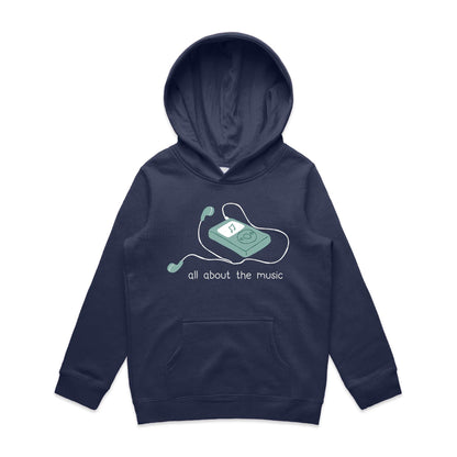 All About The Music, Music Player - Youth Supply Hood Midnight Blue Kids Hoodie music retro tech