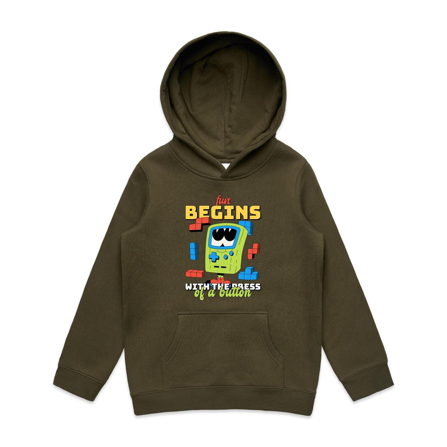 Fun Begins With The Press Of A Button, Games - Youth Supply Hood Army Kids Hoodie Games