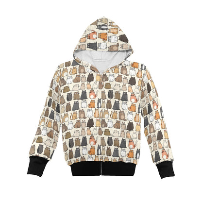 Lots Of Cats - Junior Boys Zip Up Hoodie