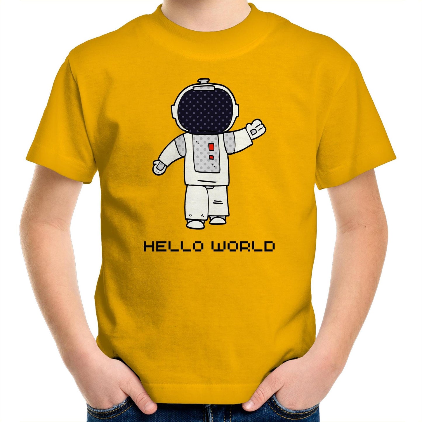 Astronaut, Hello World - Kids Youth T-Shirt Gold Kids Youth T-shirt Space