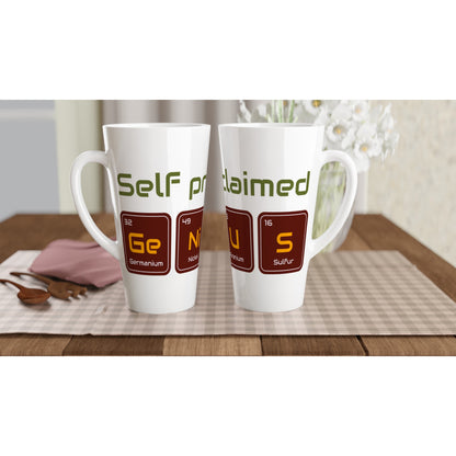 Self Proclaimed Genius - White Latte 17oz Ceramic Mug Latte Mug Funny Globally Fulfilled Science