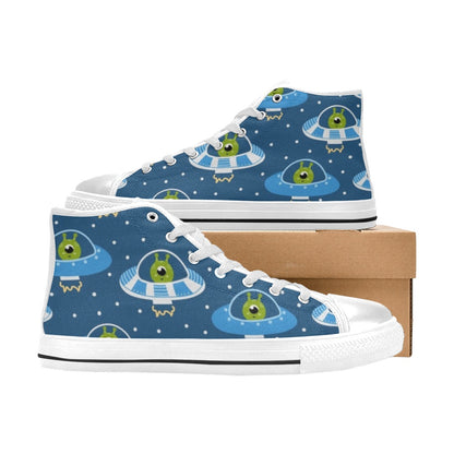 Cute Aliens in UFOs - Women's High Top Canvas Shoes