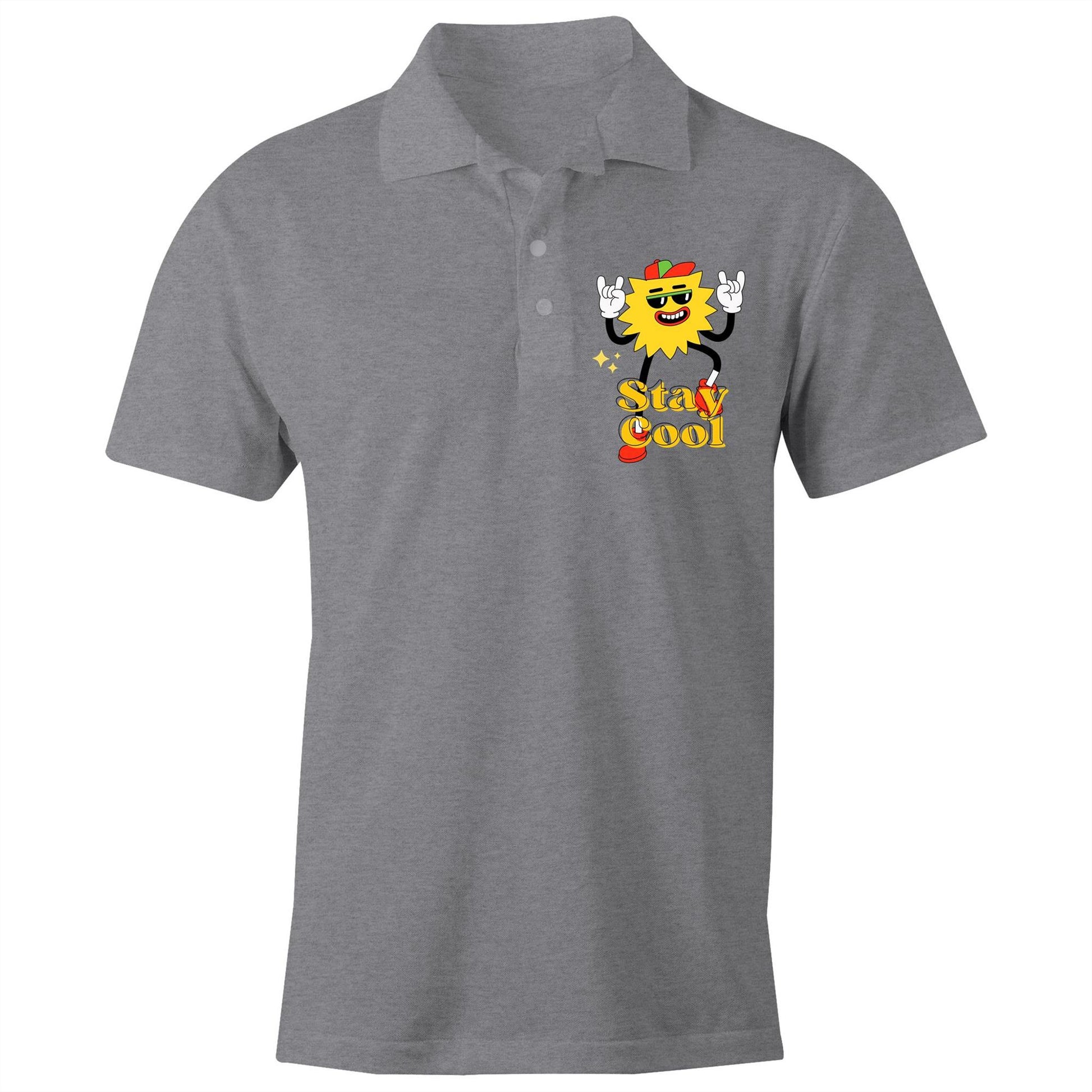 Stay Cool - Chad S/S Polo Shirt, Printed Grey Marle Polo Shirt Retro