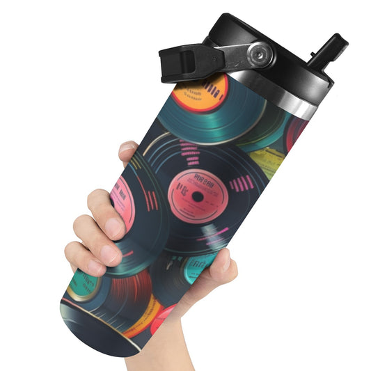 Retro Vinyl Records - 30oz Tumbler with Top Handle