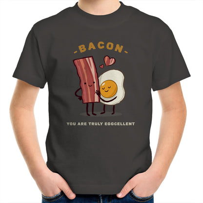 Bacon, You Are Truly Eggcellent - Kids Youth T-Shirt Charcoal Kids Youth T-shirt Food
