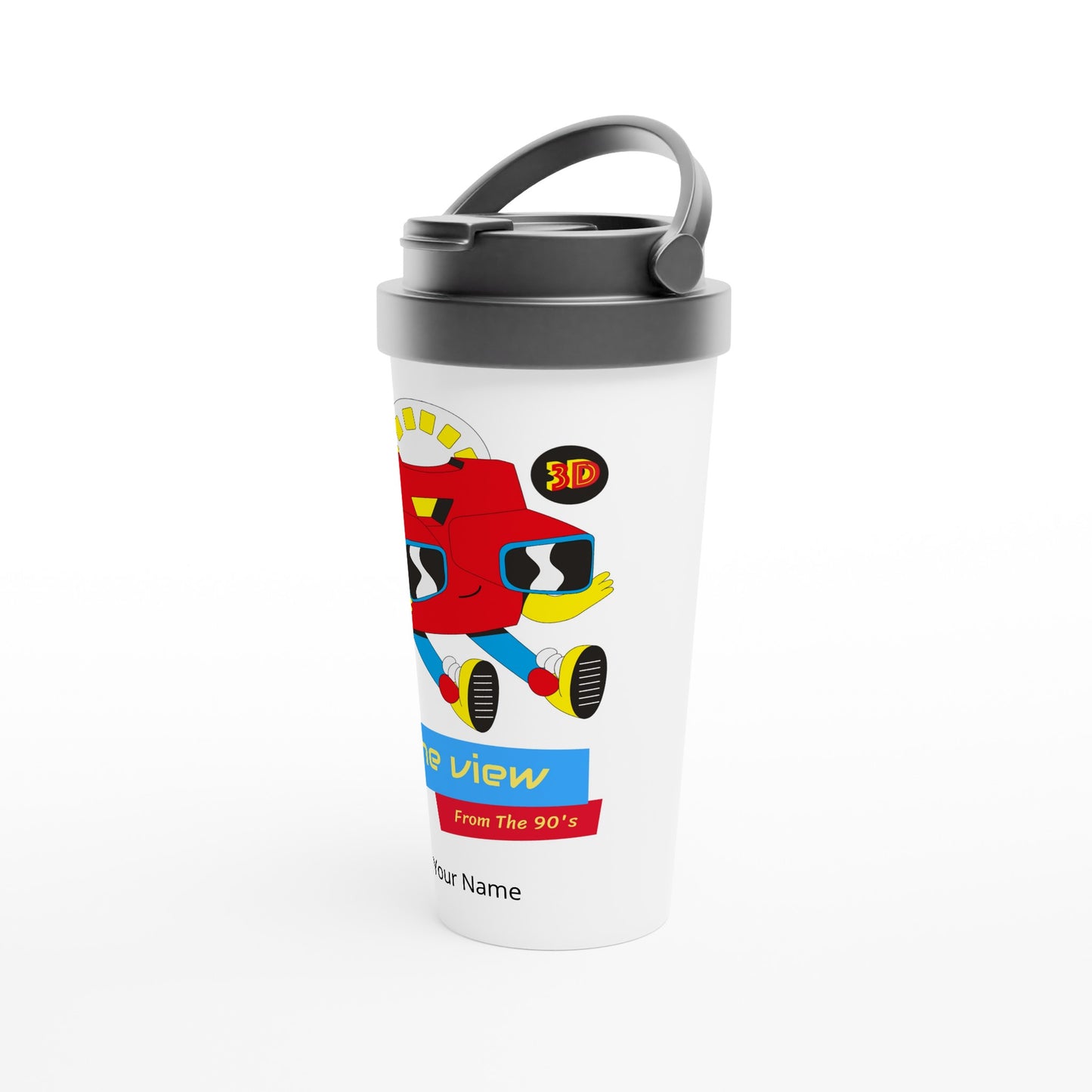 Personalised - The View From The 90&#39;s - White 15oz Stainless Steel Travel Mug Personalised Travel Mug Retro