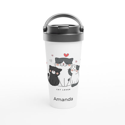 Cat Lover - White 15oz Stainless Steel Travel Mug Default Title Travel Mug Globally Fulfilled