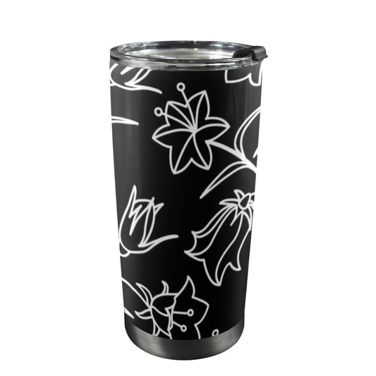 Black And White Floral - 20oz Travel Mug / Tumbler