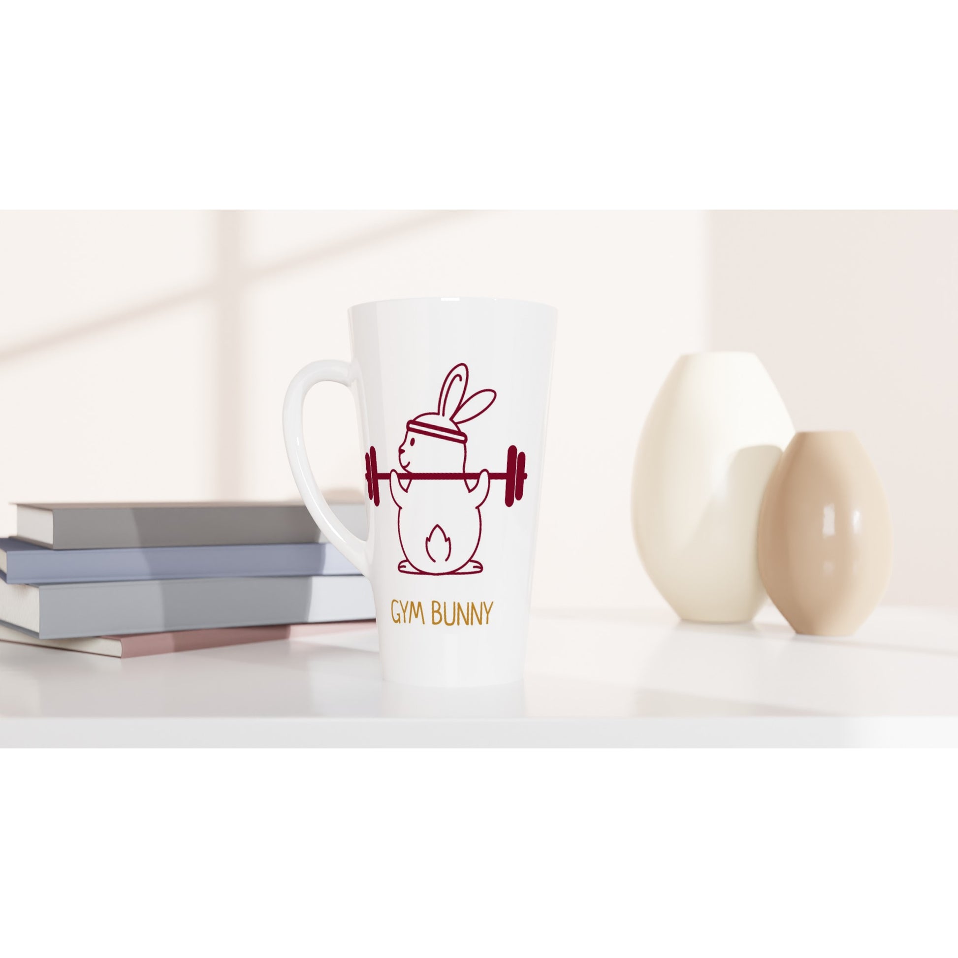 Gym Bunny - White Latte 17oz Ceramic Mug Latte Mug animal Fitness Globally Fulfilled