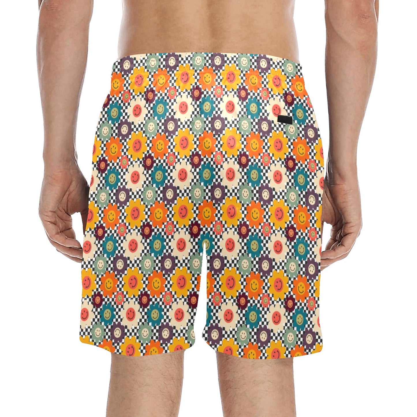 Happy Retro Flowers - Men's Mid-Length Beach Shorts