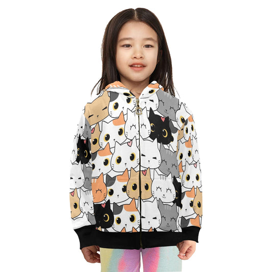 Cute Cartoon Cats - Junior Girls Zip Up Hoodie