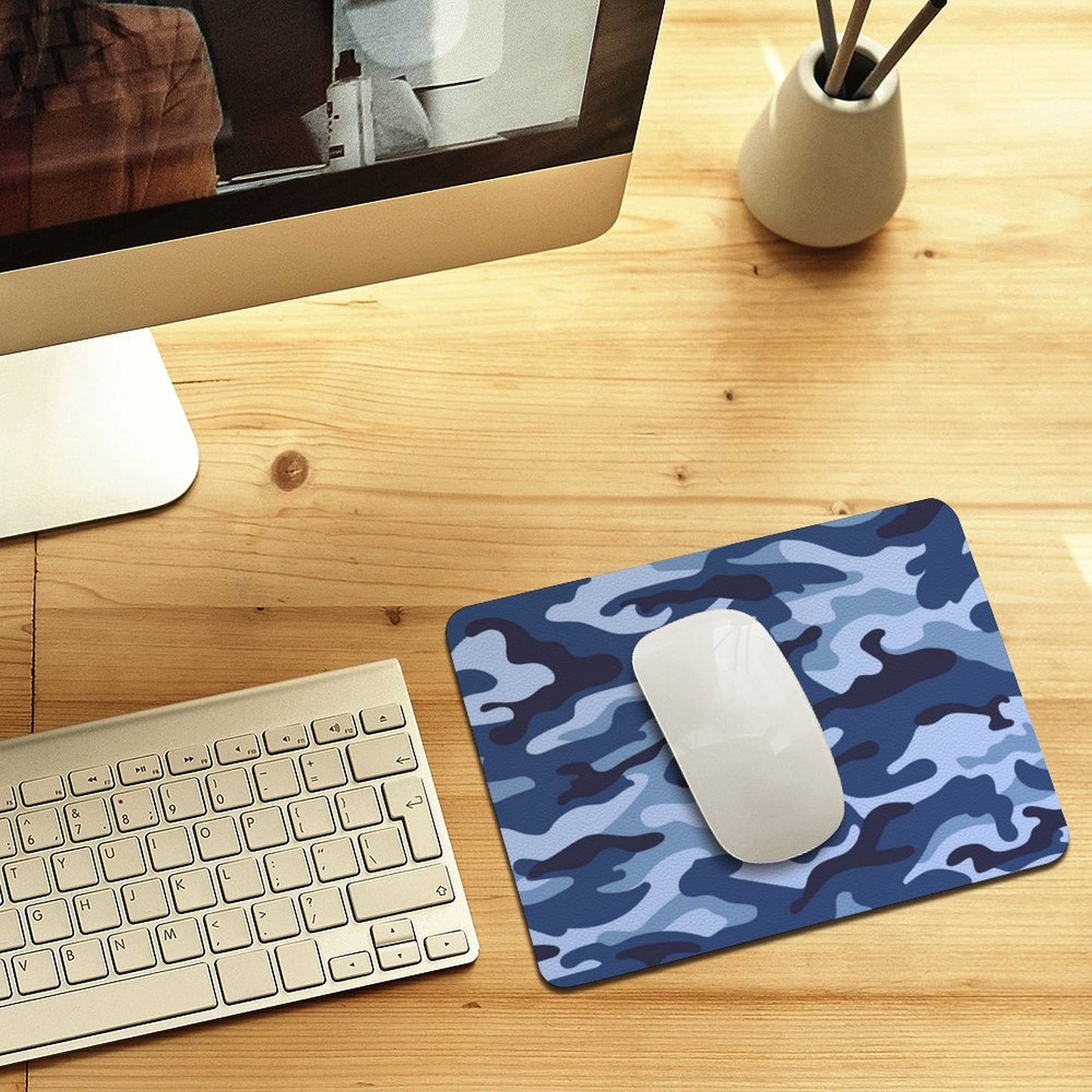 Blue Camouflage - Leather Mouse Pad