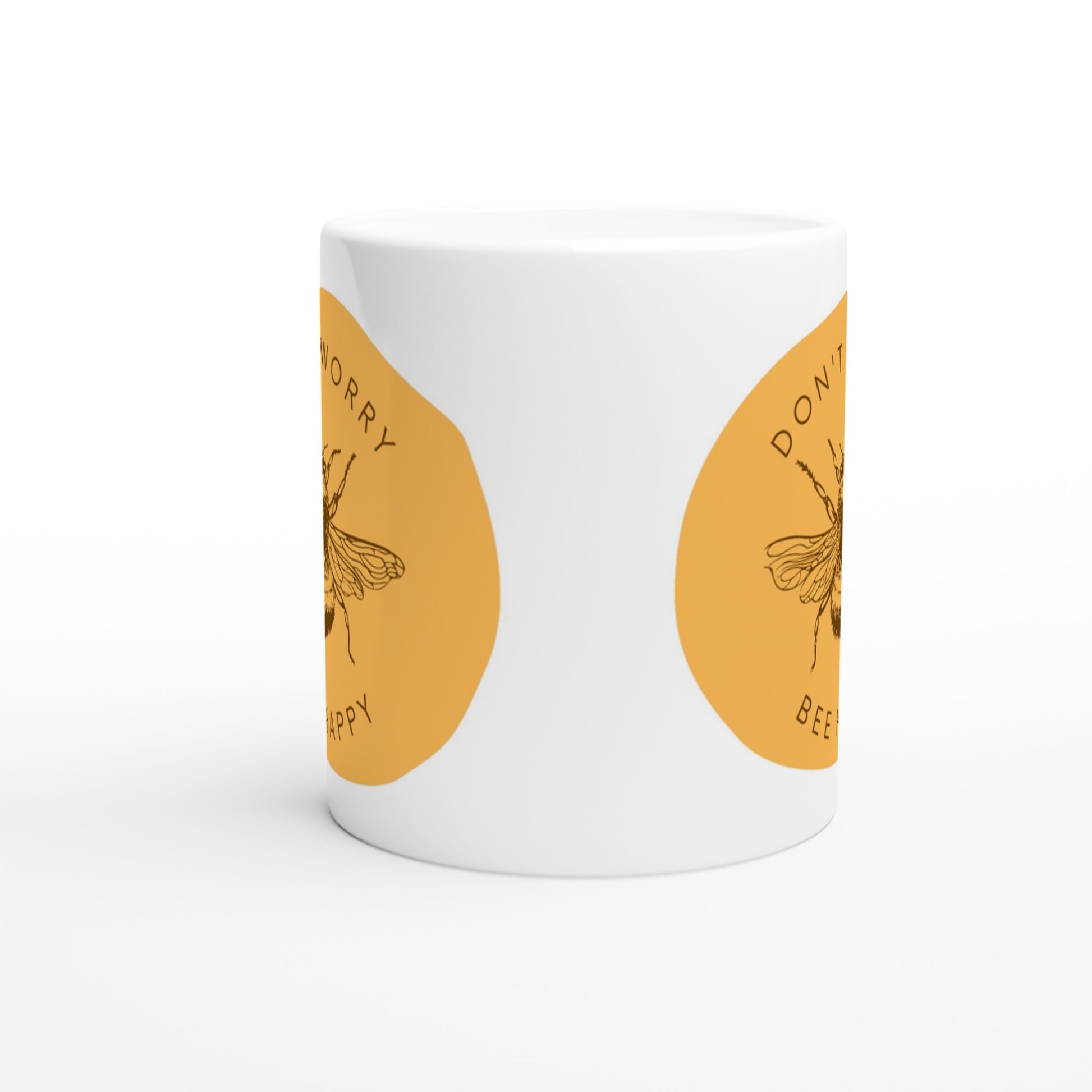 Don't Worry, Bee Happy - White 11oz Ceramic Mug White 11oz Mug animal Globally Fulfilled Positivity