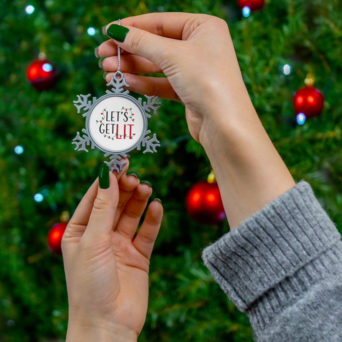 Let's Get Lit, Christmas Lights - Pewter Snowflake Ornament