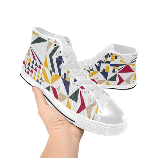 Red Mosaic - Women's High Top Canvas Shoes