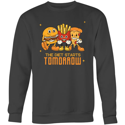 The Diet Starts Tomorrow, Hamburger, Pizza, Fries - Crew Sweatshirt Coal Sweatshirt Food Funny Retro
