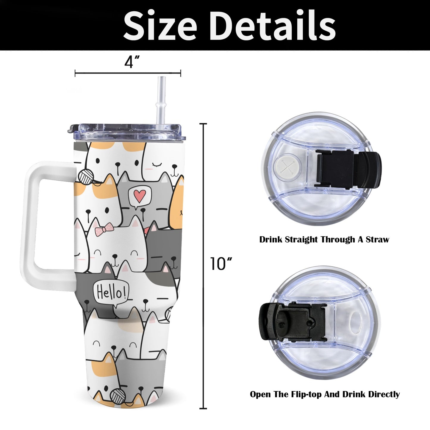 Cat Hello - 40oz Tumbler with White Handle