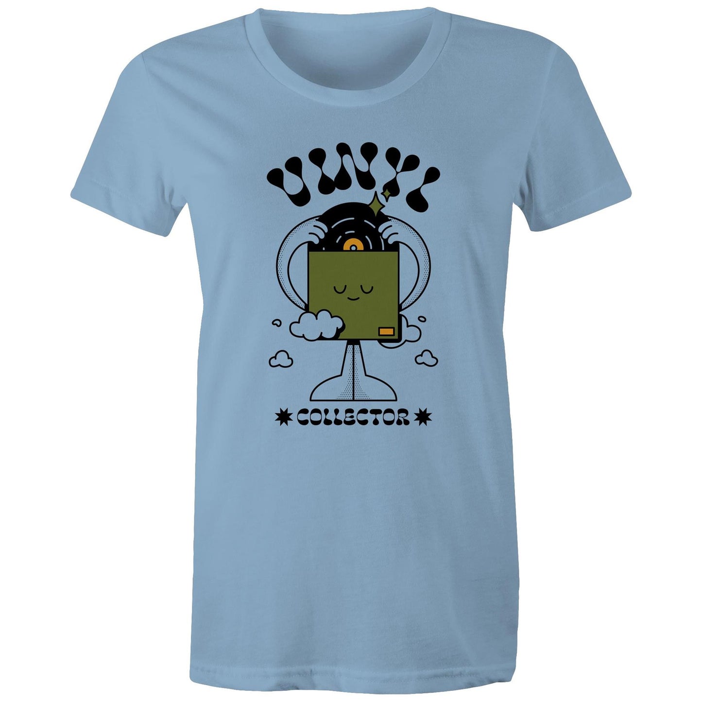 Vinyl Collector, Records - Womens T-shirt Carolina Blue Womens T-shirt Music Printed In Australia Retro