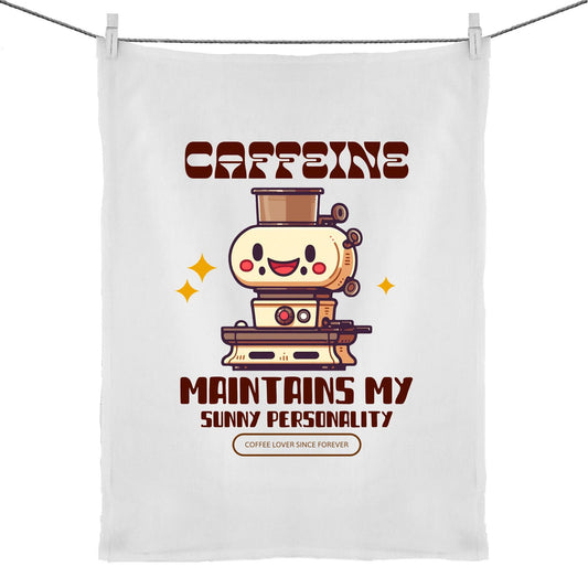 Caffeine Maintains My Sunny Personality - 50% Linen 50% Cotton Tea Towel Default Title Tea Towel Coffee
