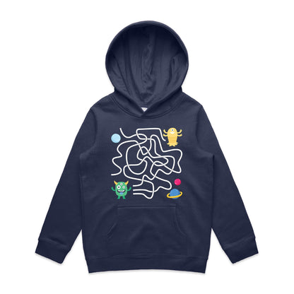 Find The Right Path, Space Alien - Youth Supply Hood Midnight Blue Kids Hoodie Sci Fi Space