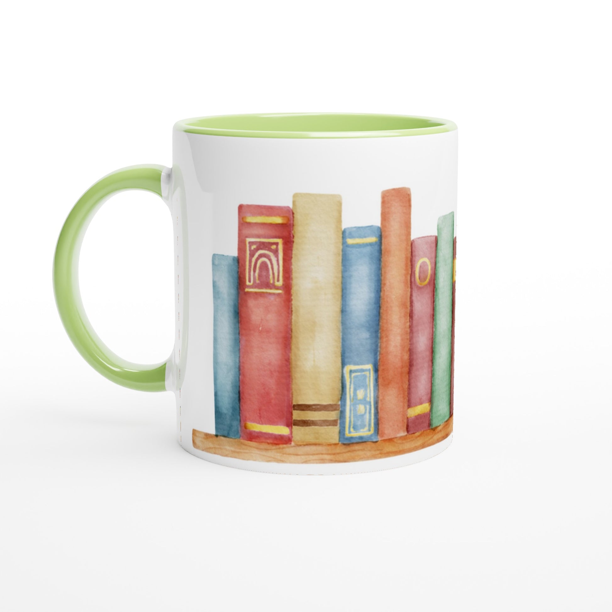 Books - White 11oz Ceramic Mug with Colour Inside Ceramic Green Colour 11oz Mug Reading