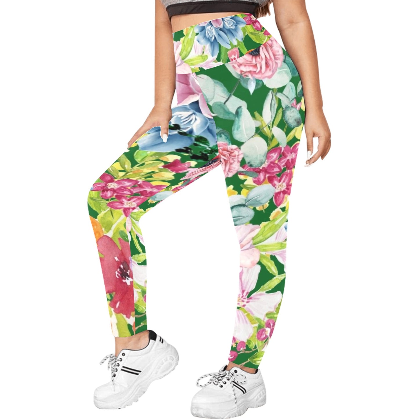 Bright Floral - Women's Plus Size High Waist Leggings Women's Plus Size High Waist Leggings Printed Offshore