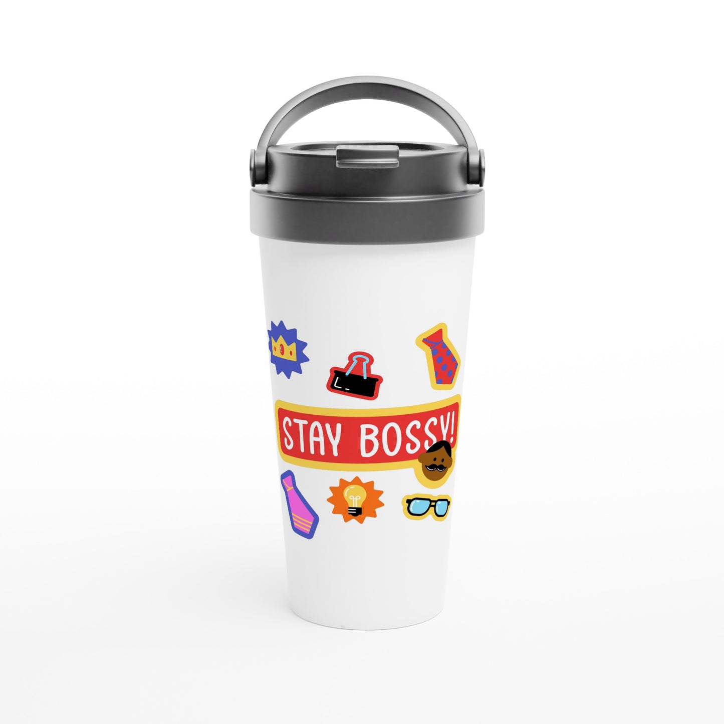 Boss Mug, Stay Bossy - White 15oz Stainless Steel Travel Mug Default Title Travel Mug Funny Globally Fulfilled